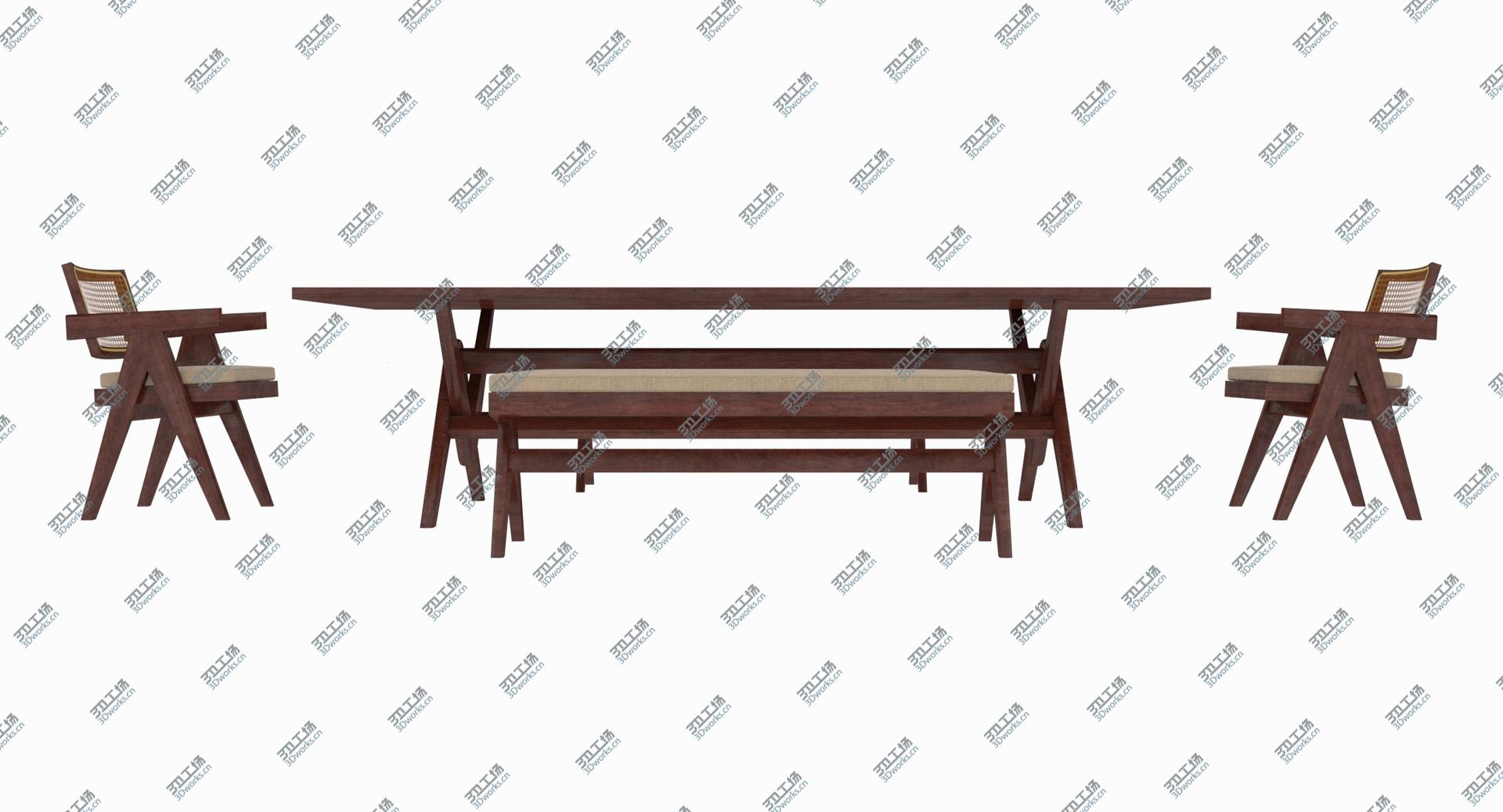 images/goods_img/202105073/Cassina Jeanneret Capitol Complex Table with Office Chair and Mahogany Civil Bench with Cushions Set 3D model/4.jpg